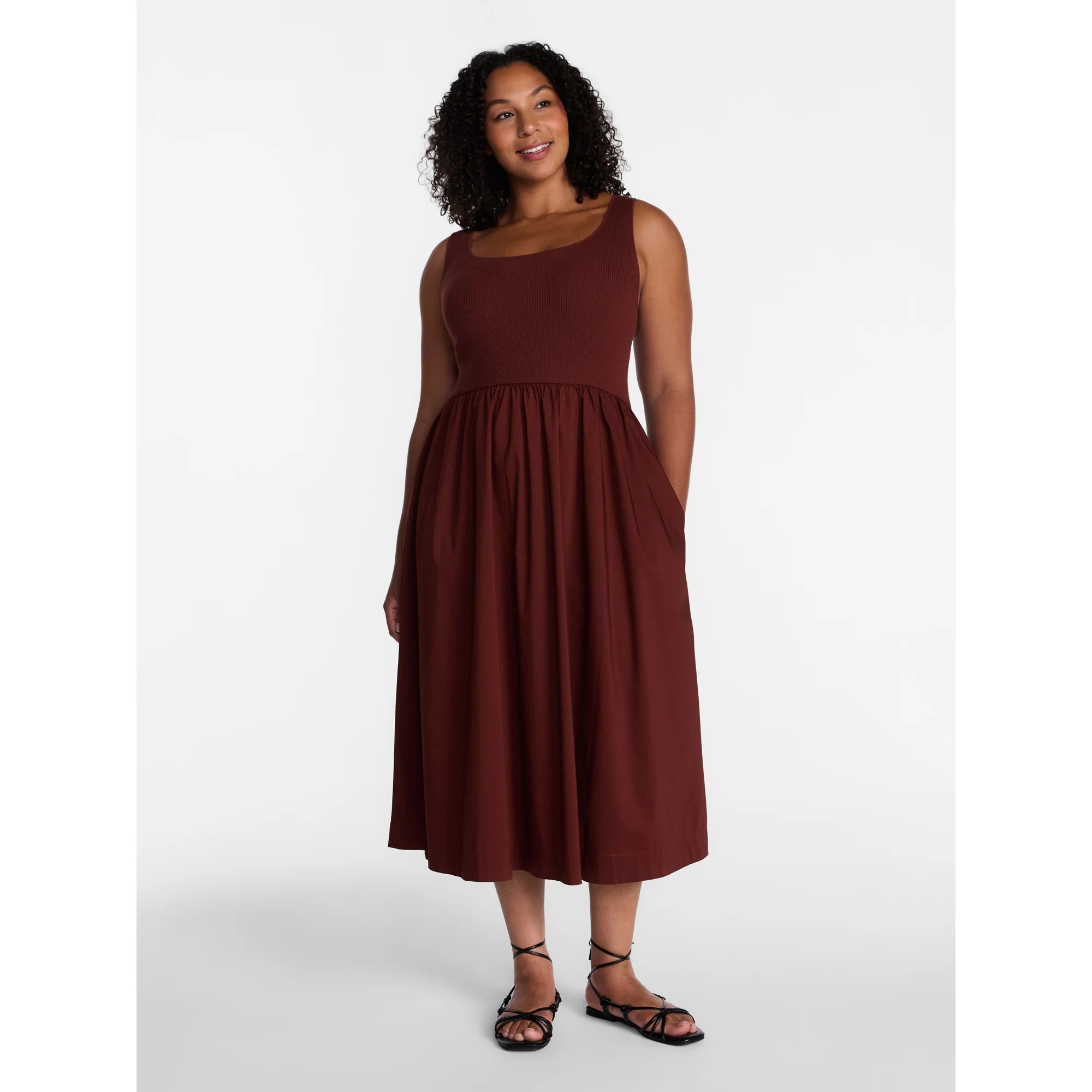 Time and Tru Women's Sleeveless Scoop Neck Midi Dress, Sizes XS-XXXL | Walmart (US)