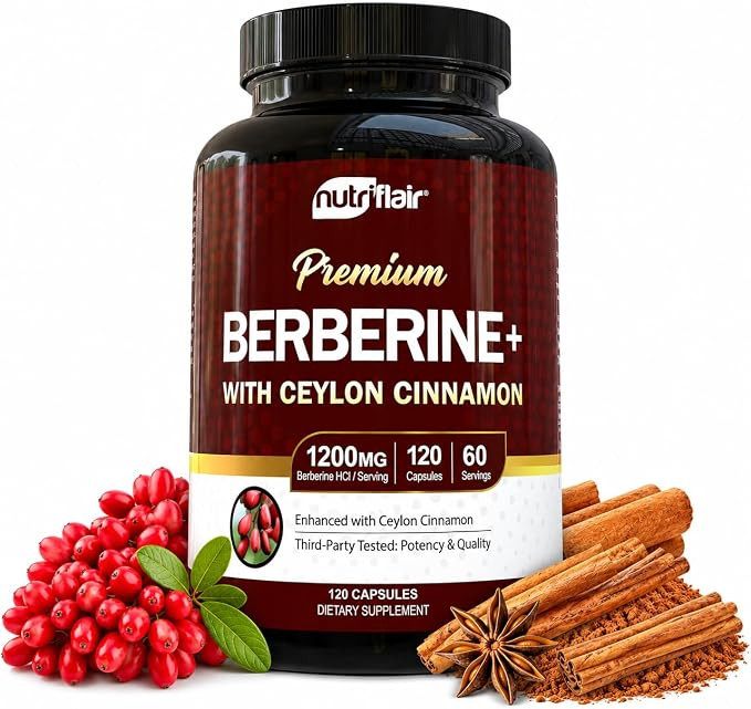NutriFlair Berberine HCl 1200mg, 120 Capsules - Plus Ceylon Cinnamon, Berberine HCI Root Suppleme... | Amazon (US)