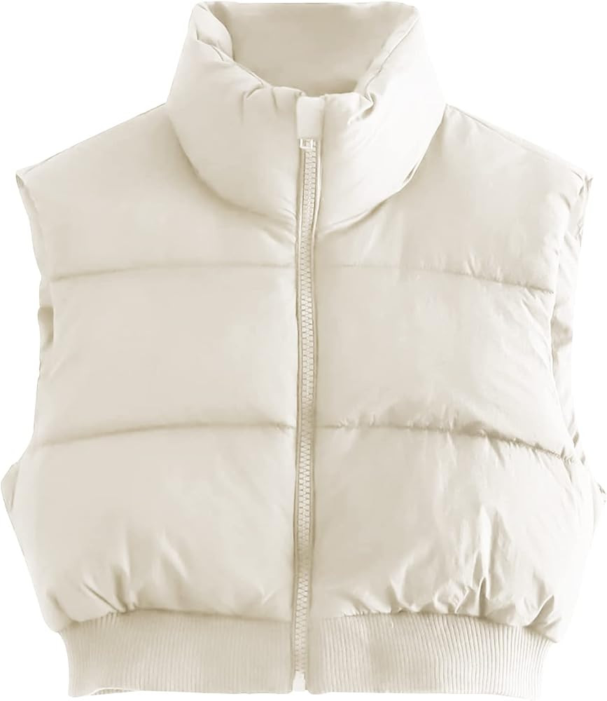 Gihuo Women's Cropped Puffer Vest Sleeveless Puffer Jacket Padded Gilet Outerwear Winter Full Zip... | Amazon (US)