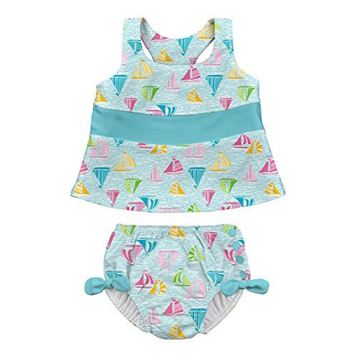 i play. Baby Girls 2pc Bow Tankini Swimsuit Set With Snap Reusable Absorbent Swim Diaper, Light Aqua Sailboat Sea, 18mo | Amazon (US)