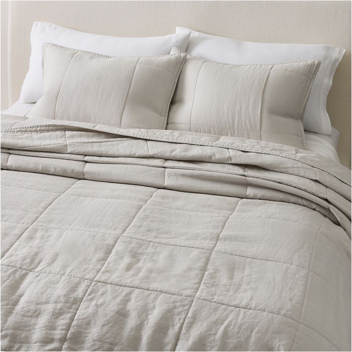 European Flax Linen Box Stitch Quilt & Shams | West Elm (US)