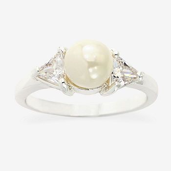 Sparkle Allure Simulated Pearl Pure Silver Over Brass Cocktail Ring | JCPenney