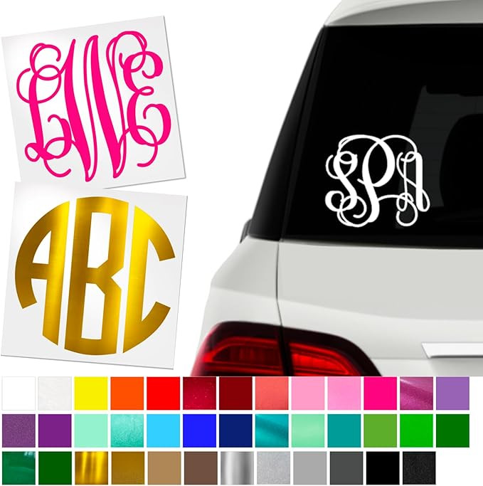 Custom Initial Monogram Vinyl Car Decals, Window Stickers, Choice of Size, Colors, Style | Amazon (US)