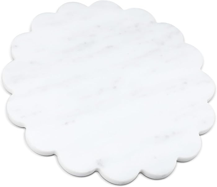 12 Inches Marble Cutting Board Round Marble Tray White Scalloped Board with Non Slip Decorative P... | Amazon (US)