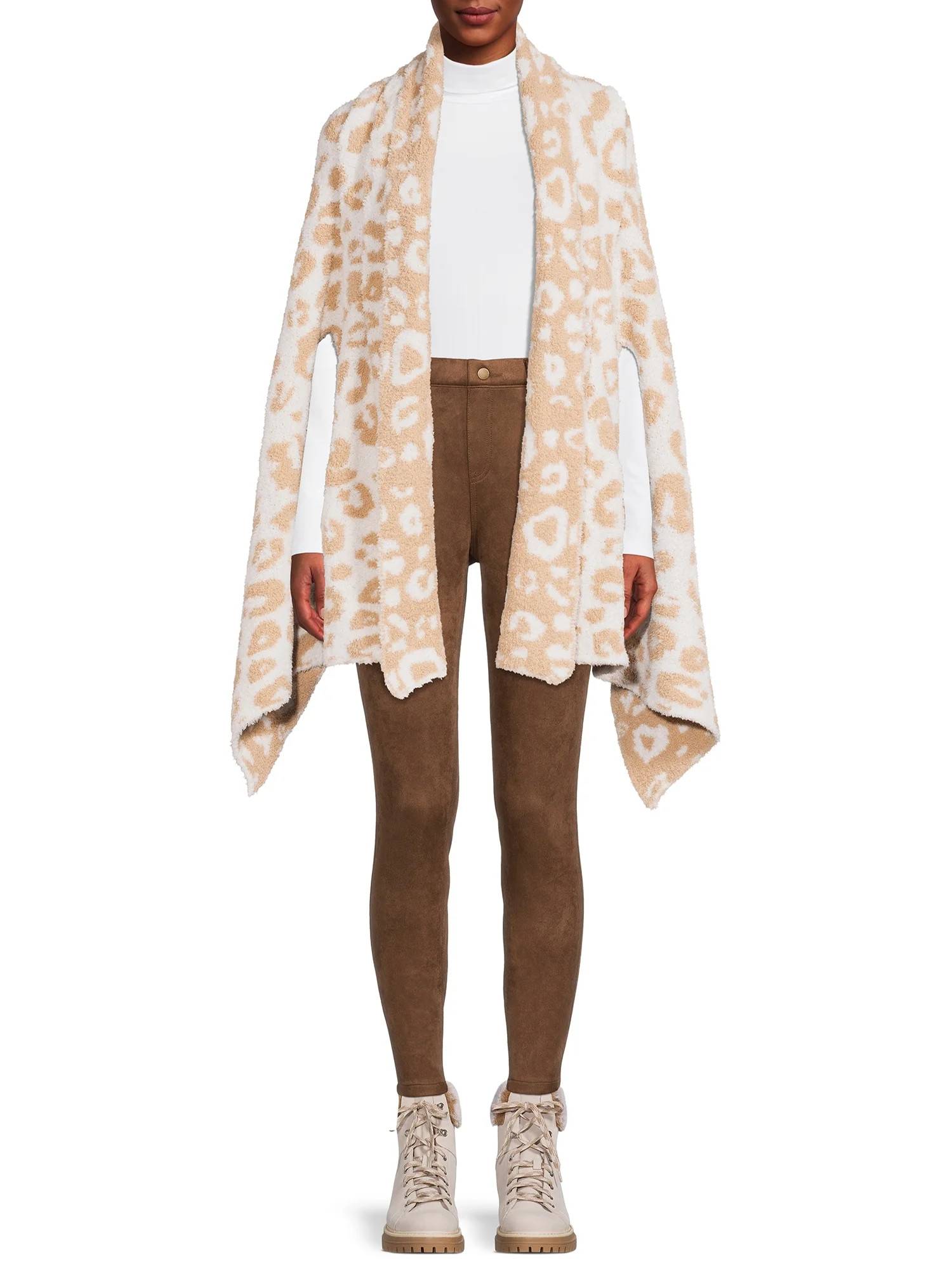 Time and Tru Adult Women's Animal Print Cozy Wrap | Walmart (US)