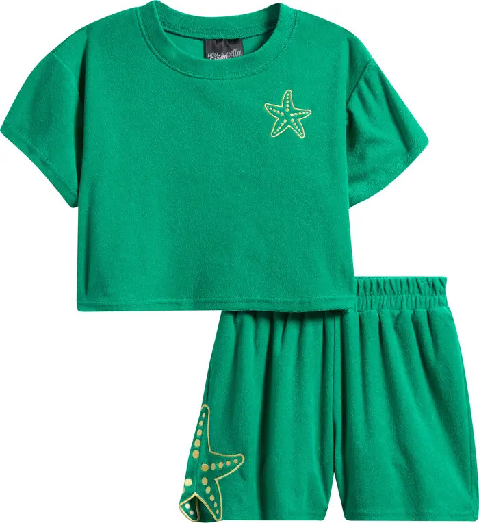 Kids' Embroidered Cotton Blend Terry Cover-Up Top & Shorts Set | Nordstrom