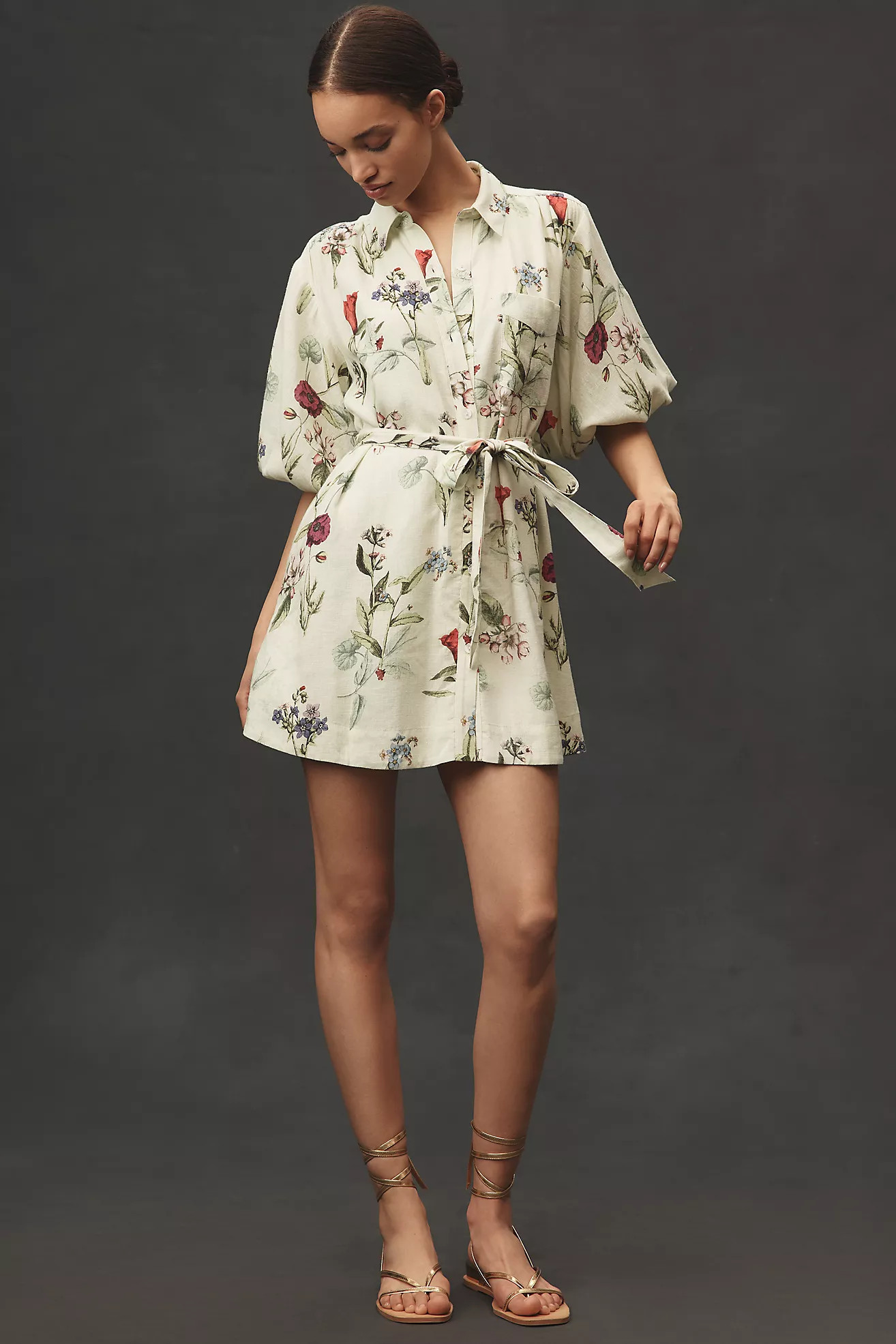 The Mona Linen Mini Shirt Dress by Maeve | Anthropologie (US)