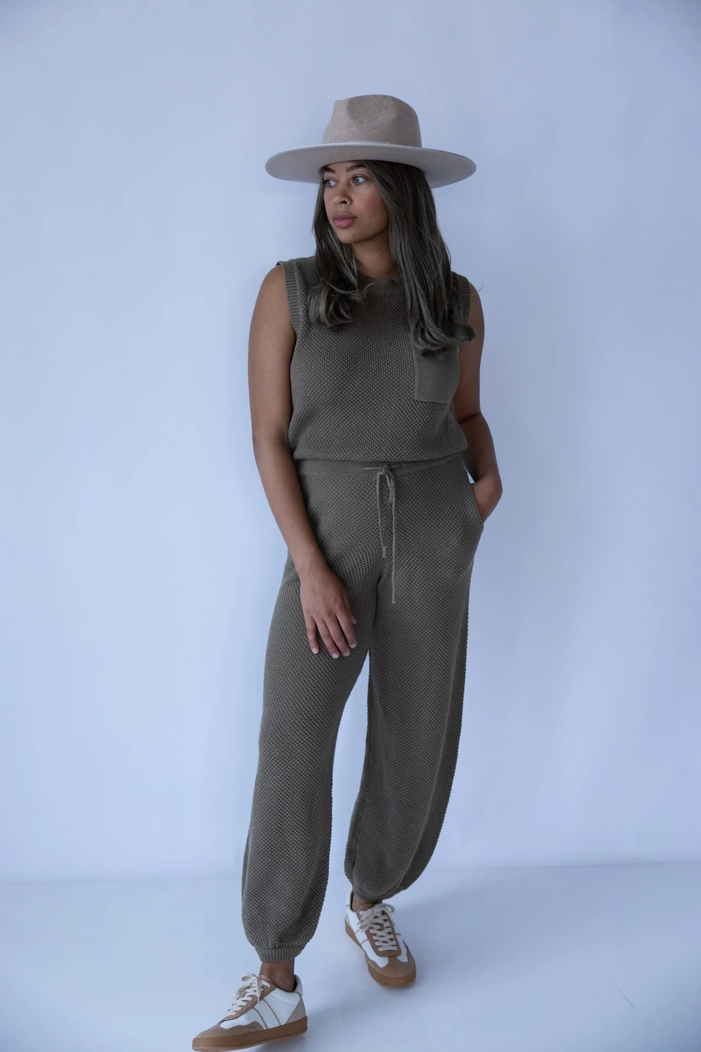 Khaki Knit Open-Back Jumpsuit | Ardire Collection