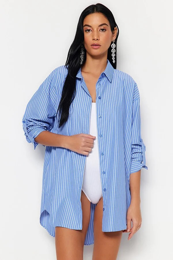 Blau gestreiftes Webhemd TBESS22GO0664 | Trendyol DE