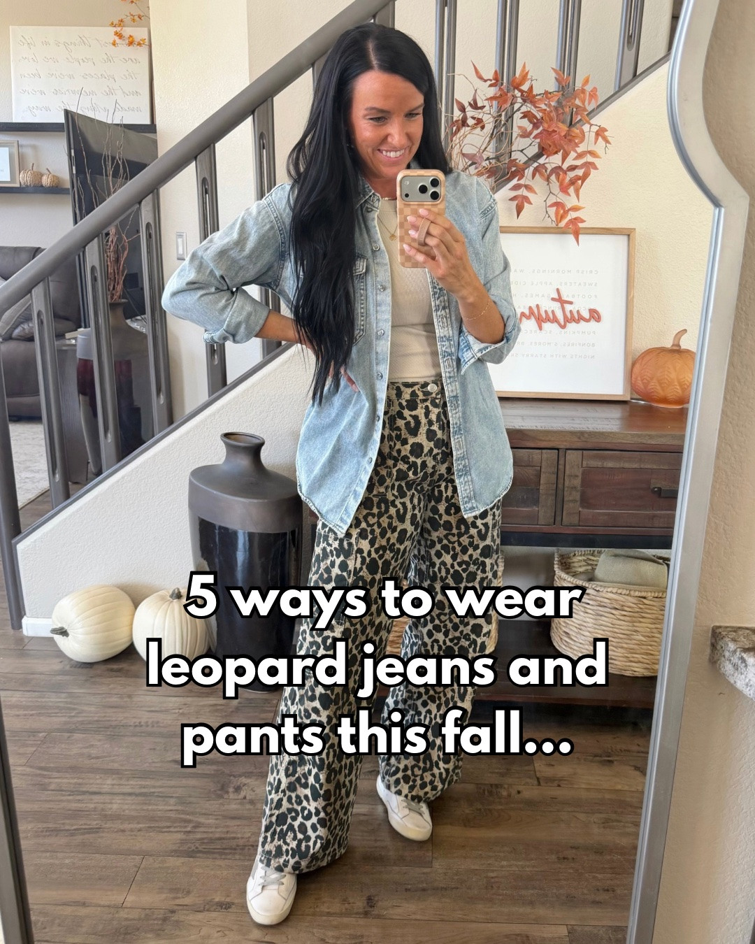 5 ways to wear leopard jeans and pants this fall...
1) with a waffle top
2) with red (add a funnel neck jacket over)
3) with a long duster cardigan
4) with a denim shirt shacket
5) with black (a fleece funnel neck or mockneck sweatshirt!)

The jeans are only $16.98 and fit true to size! I’m in a small! (I’m 5’5” for reference and usually wear a size 4/27.)

#leopardjeans #walmart @Walmart #falloutfitideas #leopardjeans #teacheroutfits outfit style ideas, Walmart jeans, casual workwear, elementary teacher outfit ideas, fall classroom outfits

#LTKSeasonal #LTKOver40 #LTKWorkwear