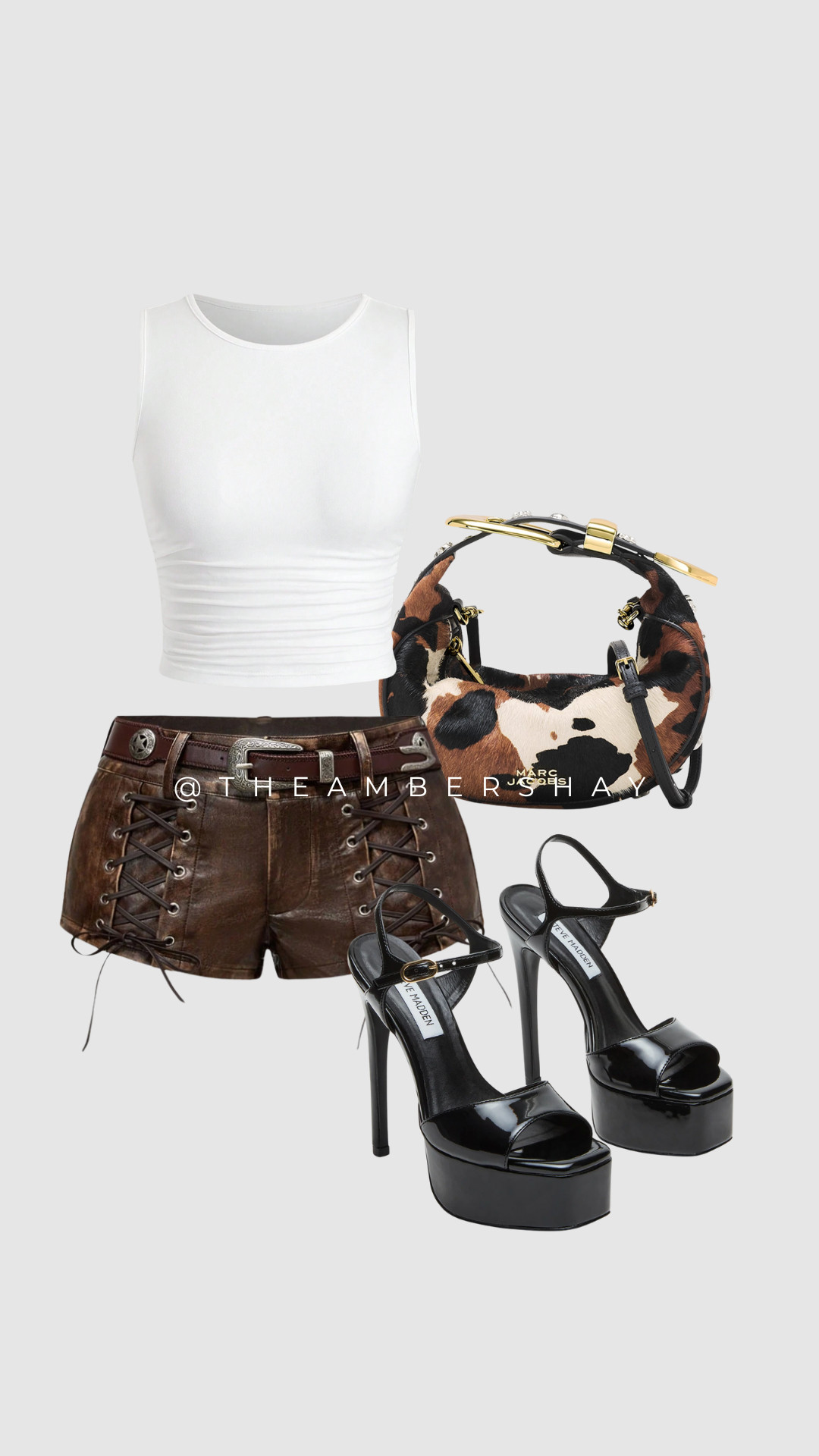 This western-inspired night out outfit is one of those looks that turns heads without trying too hard. A fitted white cropped tank and lace-up faux leather shorts from SHEIN create the perfect bold base, styled with platform heels from Amazon and a statement Marc Jacobs cow print bag. If you’re looking for a confident leather shorts outfit that feels elevated but affordable, this one checks every box.

#NightOutOutfit #LeatherShortsOutfit #WesternStyle #SHEINFashion #MarcJacobsBag #AmazonFashion #LTKStyle #TrendingOutfits #WomensFashion 

 #LTKValentine #LTKootd #LTKSaleAlert