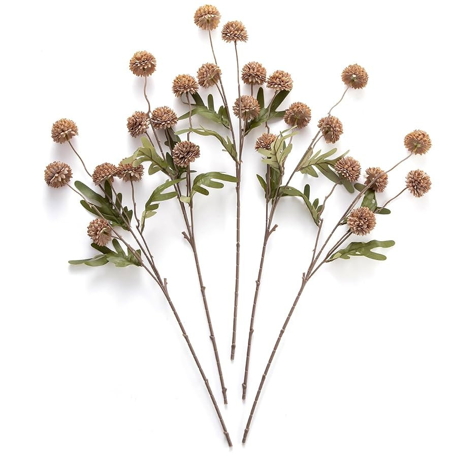 Artificial Kiku Flower - 5 Pcs Fake Pompon Mums Silk Small Chrysanthemum Faux Ball Fall Flower St... | Amazon (US)