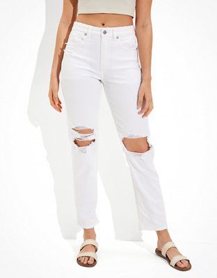 AE Stretch Ripped Mom Straight Jean | American Eagle Outfitters (US & CA)