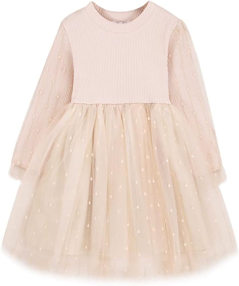 Toddler Baby Girl's Fall Dress Outfit Knit Long Sleeve Fluffy Gold Wire Decoration Tulle Dress Pr... | Amazon (US)