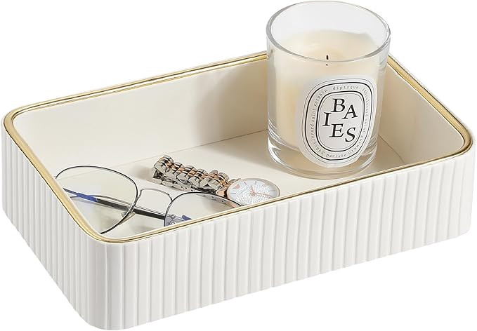 Desk Organizer Tray, PU Leather Valet Tray Nightstand Organizer Cologne Perfume Trays for Men Wom... | Amazon (US)