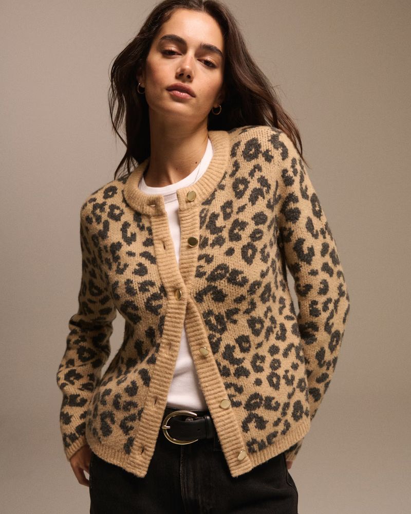 Women's Leopard Crew Cardigan | Women's New Arrivals | Abercrombie.com | Abercrombie & Fitch (US)