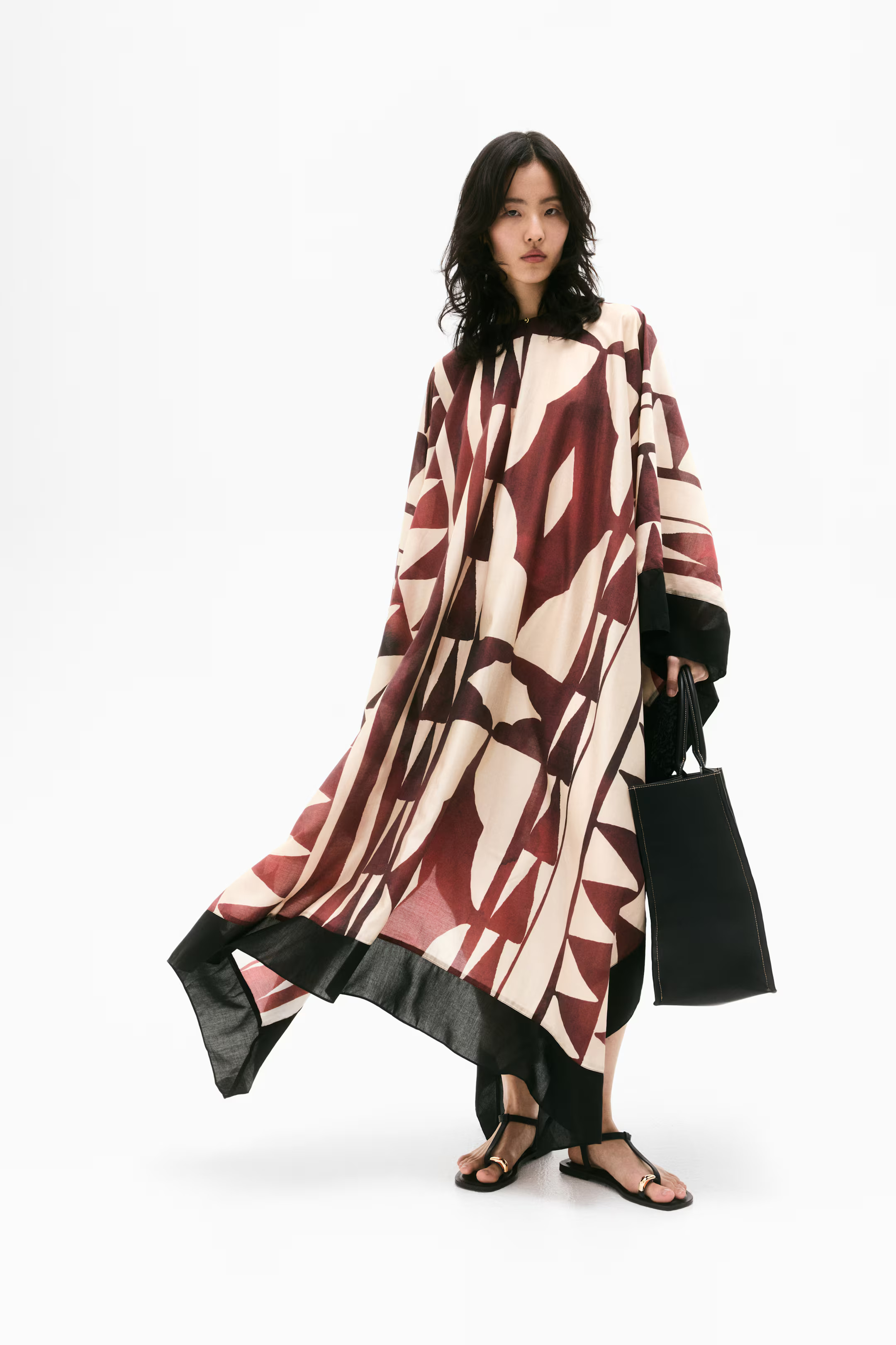 Oversized kaftan dress - Light beige/Patterned - Ladies | H&M GB | H&M (UK, MY, IN, SG, PH, TW, HK)