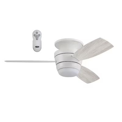 Harbor Breeze Mazon 44-in White LED Indoor Flush Mount Ceiling Fan with Light and Remote (3-Blade... | Lowe's