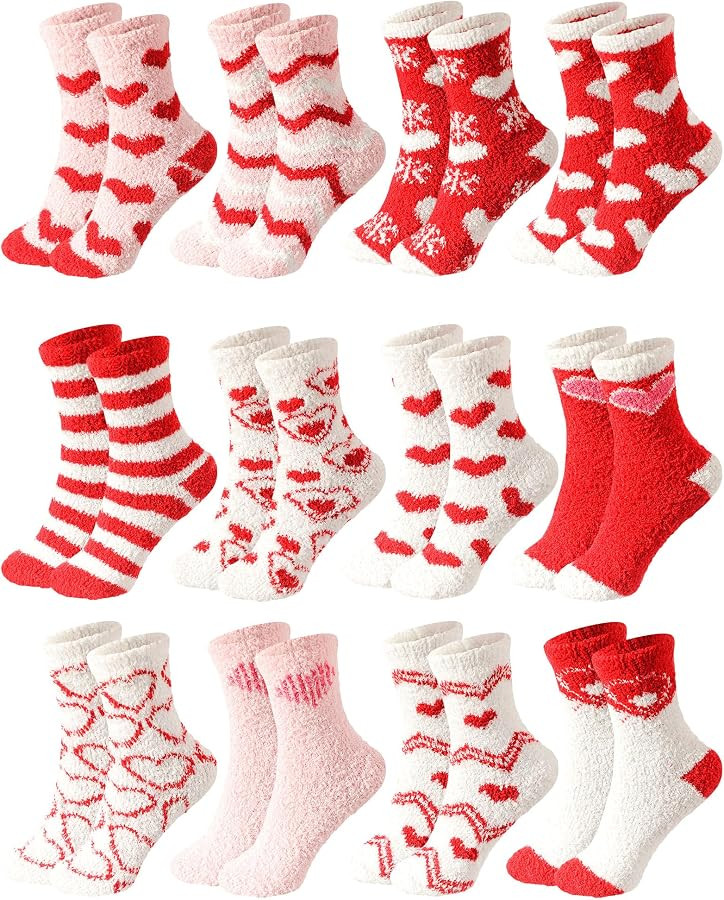 Liitrsh 12 Pairs Valentine's Day Bulk Gifts for Her Women Galentines Fuzzy Socks Warm Winter Hear... | Amazon (US)