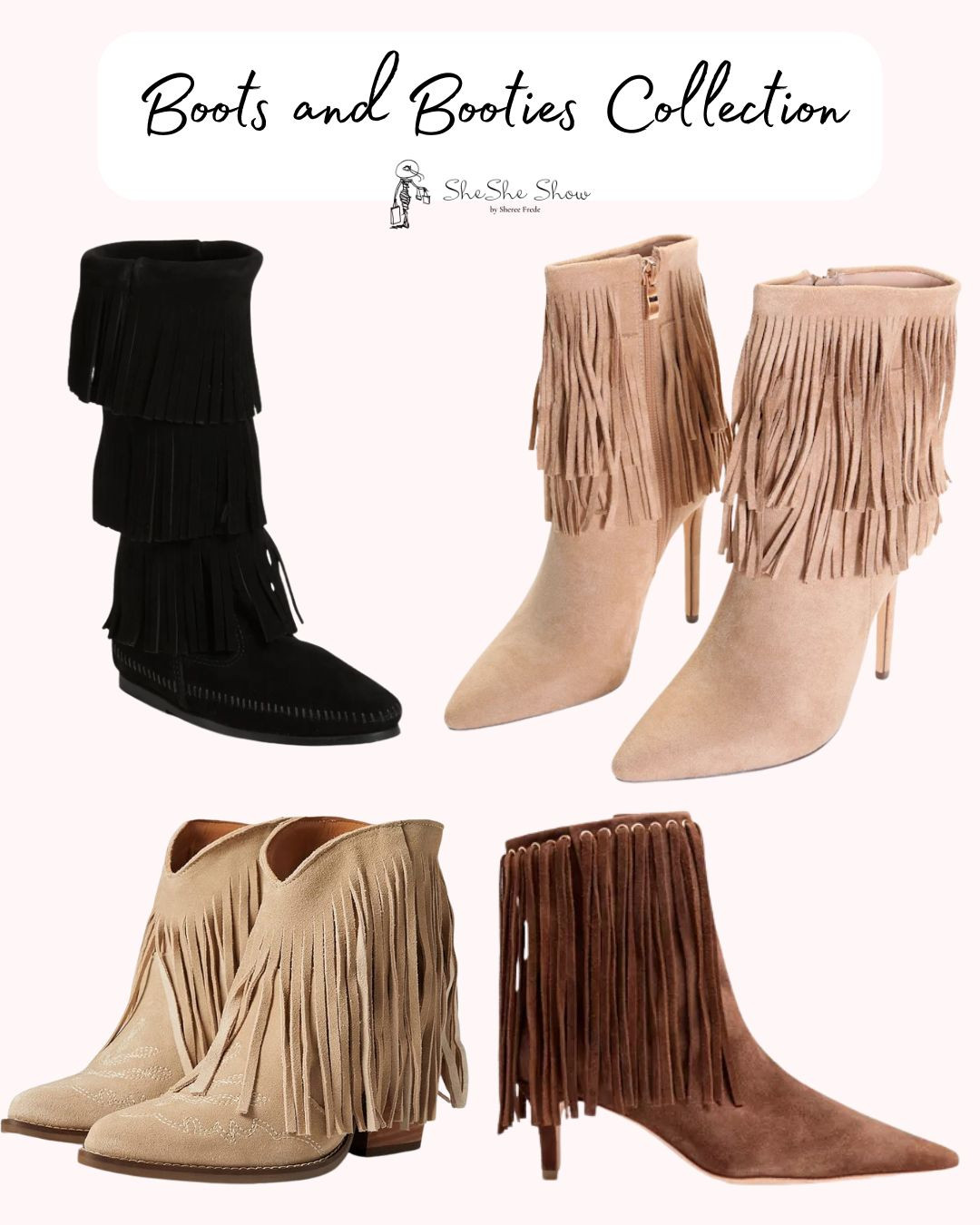  Fringe suede boots and booties in several suede colors and heel shapes


#LTKOver40 #LTKShoeCrush #LTKSeasonal