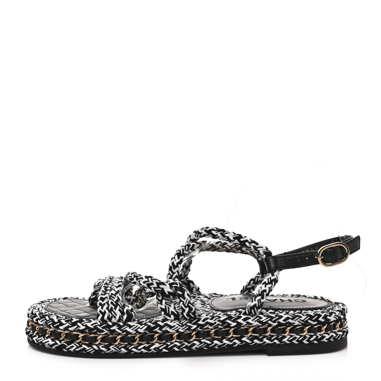 Cord Lambskin Quilted Logo Sandals 37 Black White | FASHIONPHILE (US)