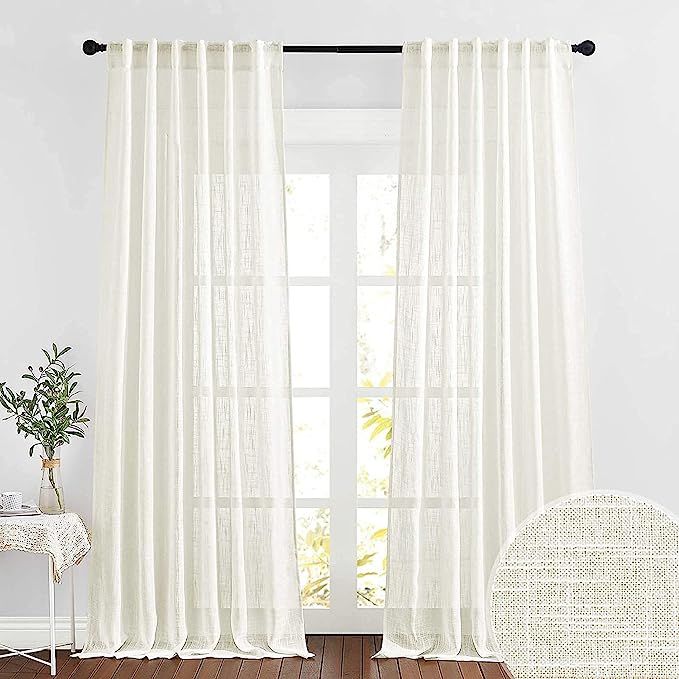 RYB HOME Extra Long Sheer Curtains, Linen Look Elegant Texture Semitransparent Vertical Window Sh... | Amazon (US)