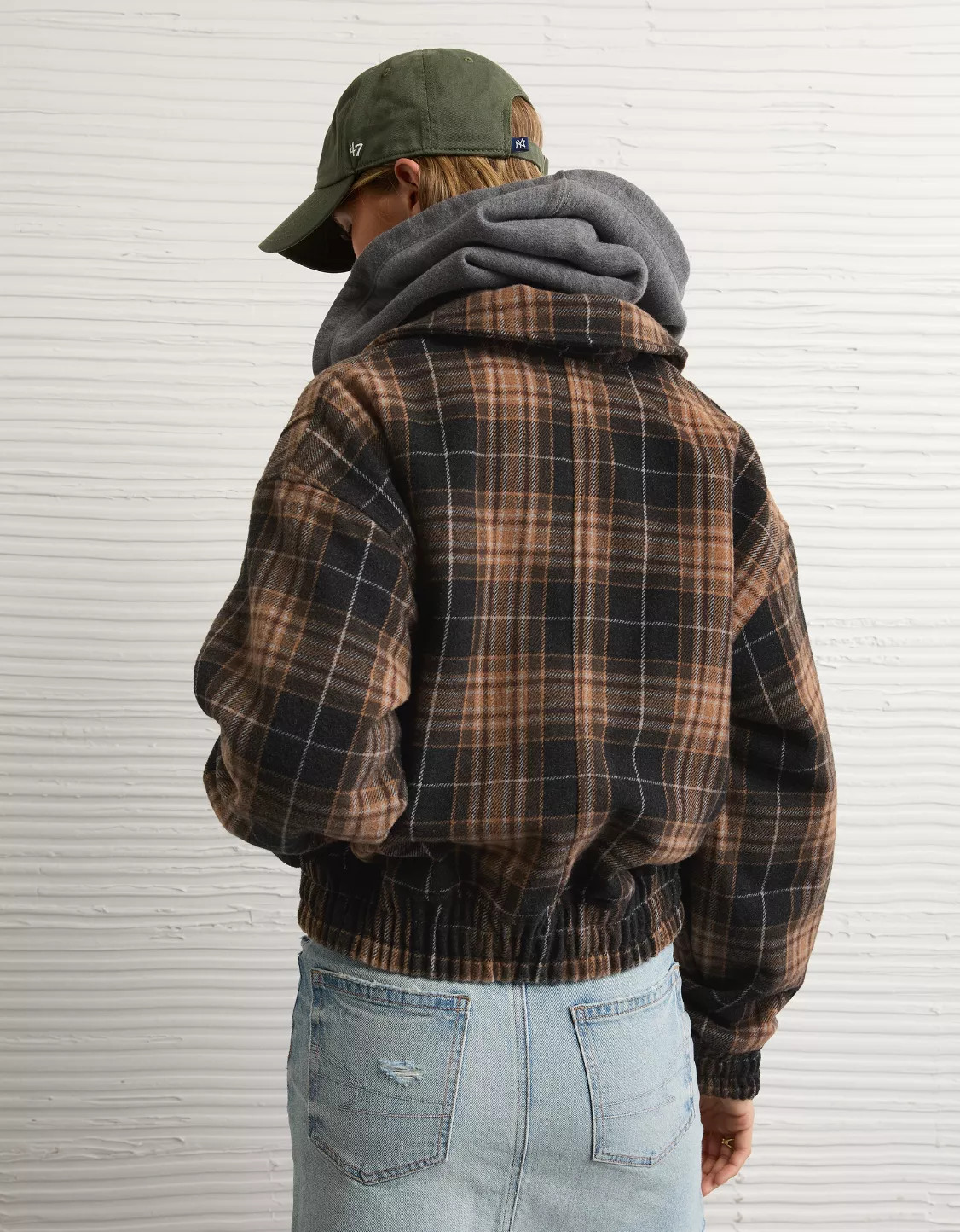 AE Plaid Bubble Bomber Jacket | American Eagle Outfitters (US & CA)