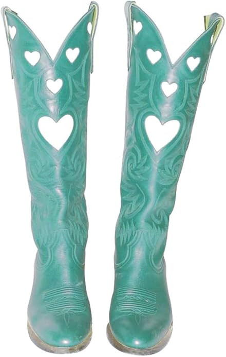 Womens Mid Calf Boots Chunky Heel Cute Heart Cowgirl Cowboy Colorful Western Cosplay Party Boots | Amazon (US)
