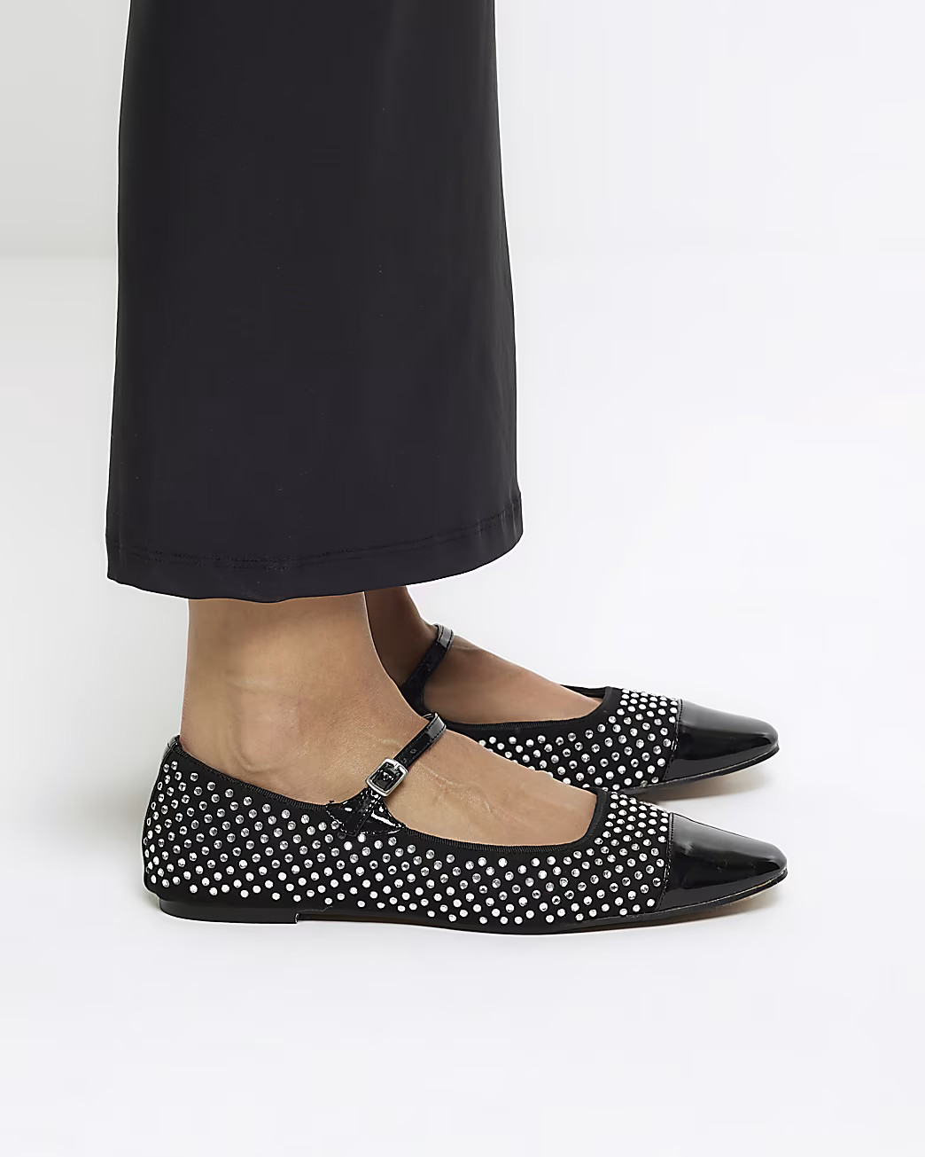 Black diamante ballet shoes | River Island (UK & IE)