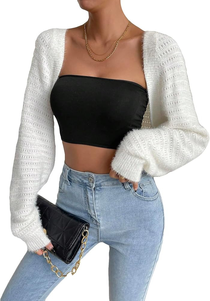 COZYEASE Women's Furry Knit Bolero Shrug Cardigan Long Sleeve Open Front Cropped Cardigan Sweater... | Amazon (US)