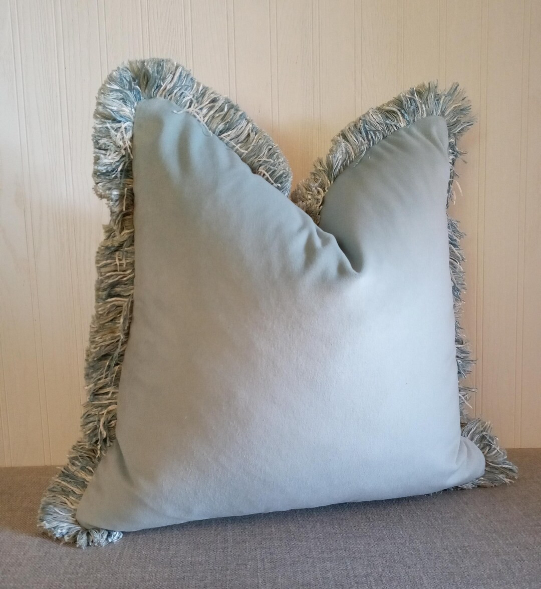 Blue Velvet Pillow Cover With Brush Fringe 18x18 20x20 22x22 MADE TO ORDER - Etsy | Etsy (US)