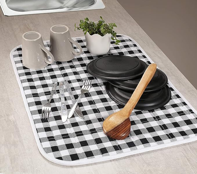 2-Piece Dish Drying Mat Set Extra Large 18"x24" Buffalo Classic Check Plaid - Black,Dish Drying M... | Amazon (US)