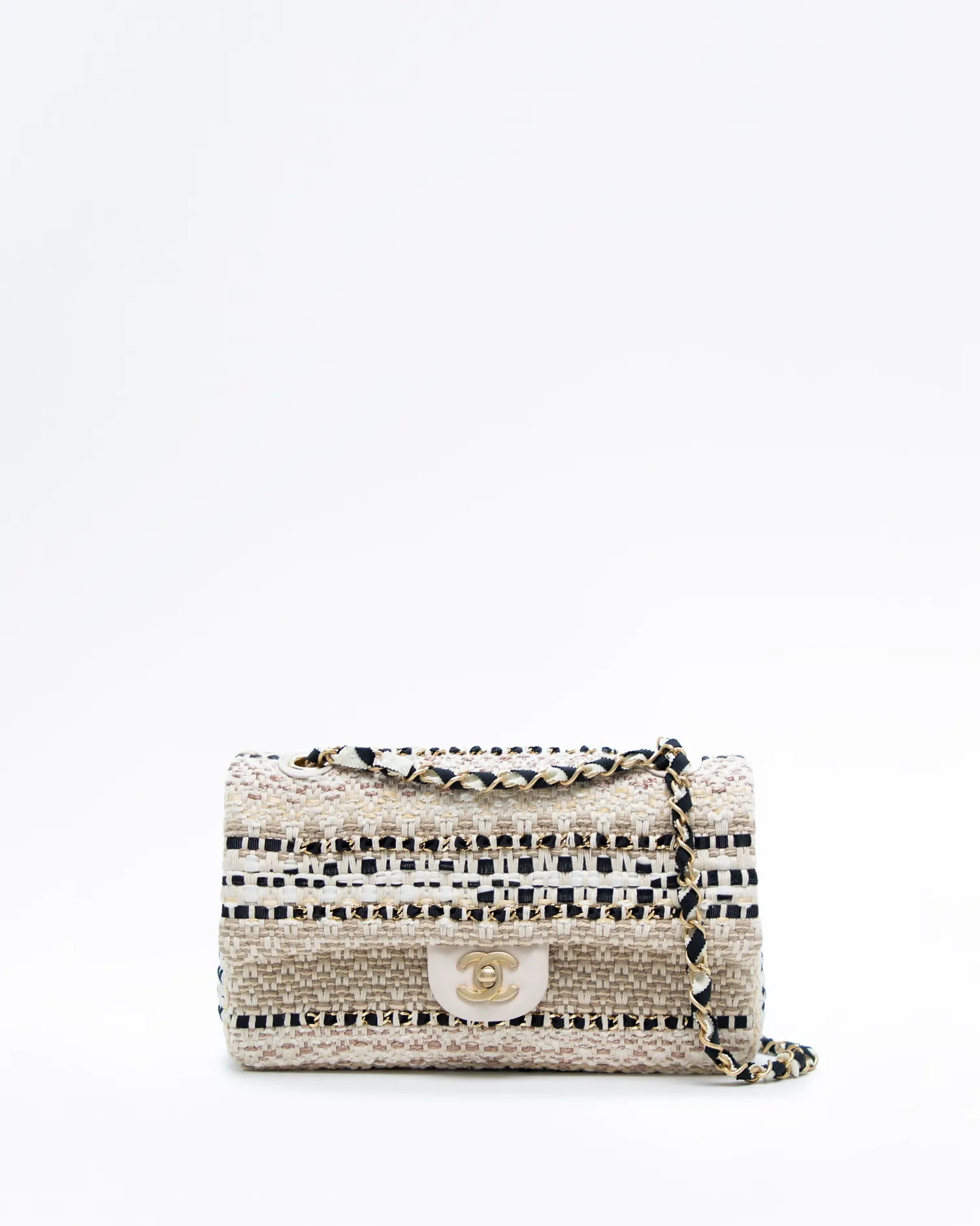 Woven Tweed and Raffia Classic Flap Bag | Vivrelle