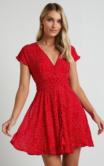 Hey Now Mini Dress - A line Dress in Red Spot | Showpo (ANZ)