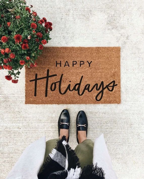 Happy Holidays Doormat  Christmas Doormat  Welcome Mat  | Etsy | Etsy (US)