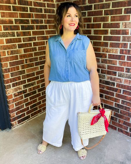 Curvy + pear shaped red, white, and blue outfit! Need a Memorial Day weekend outfit idea? This patriotic look doesn’t feel cheesy! Top + pants XXL. 

Plus size outfits, patriotic outfit idea, summer outfit, midsize outfit, coastal chic style

#LTKFindsUnder50 #LTKPlusSize #LTKOver40