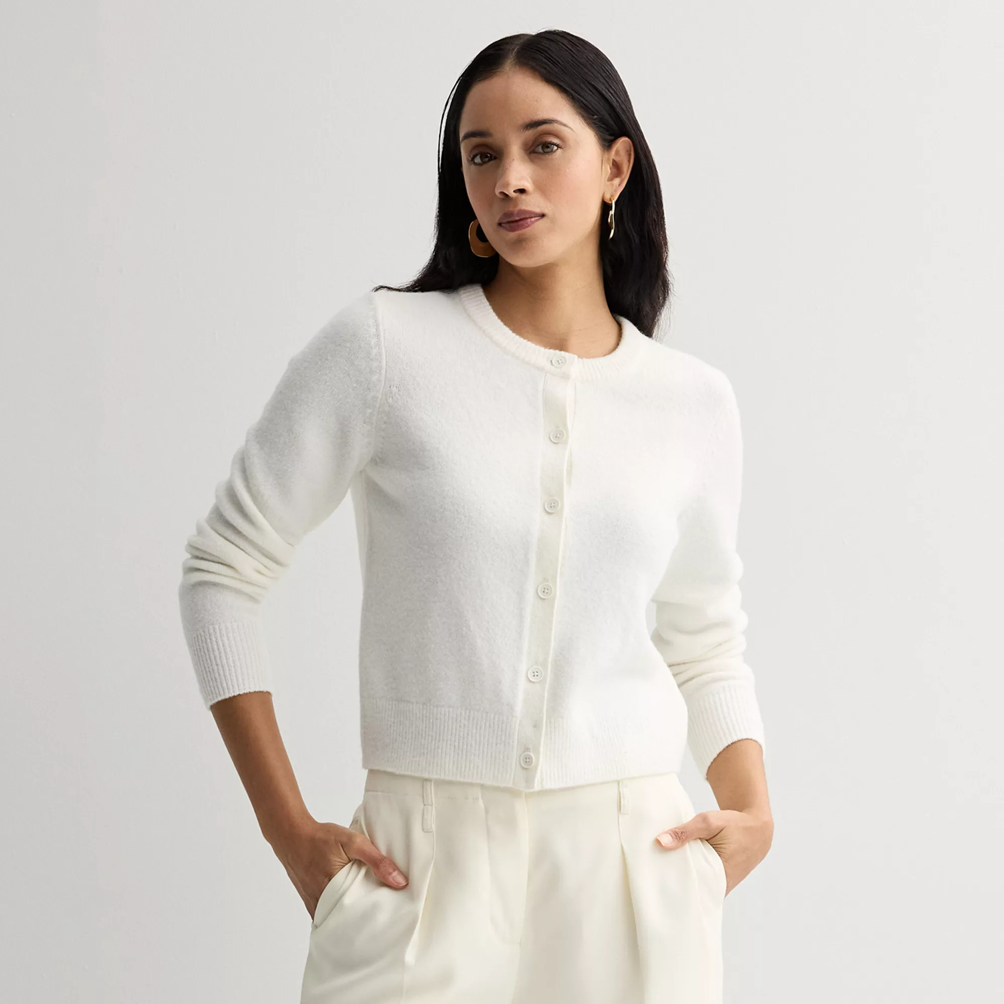 Women's Nine West Button Front Crewneck Sweater | Kohl's