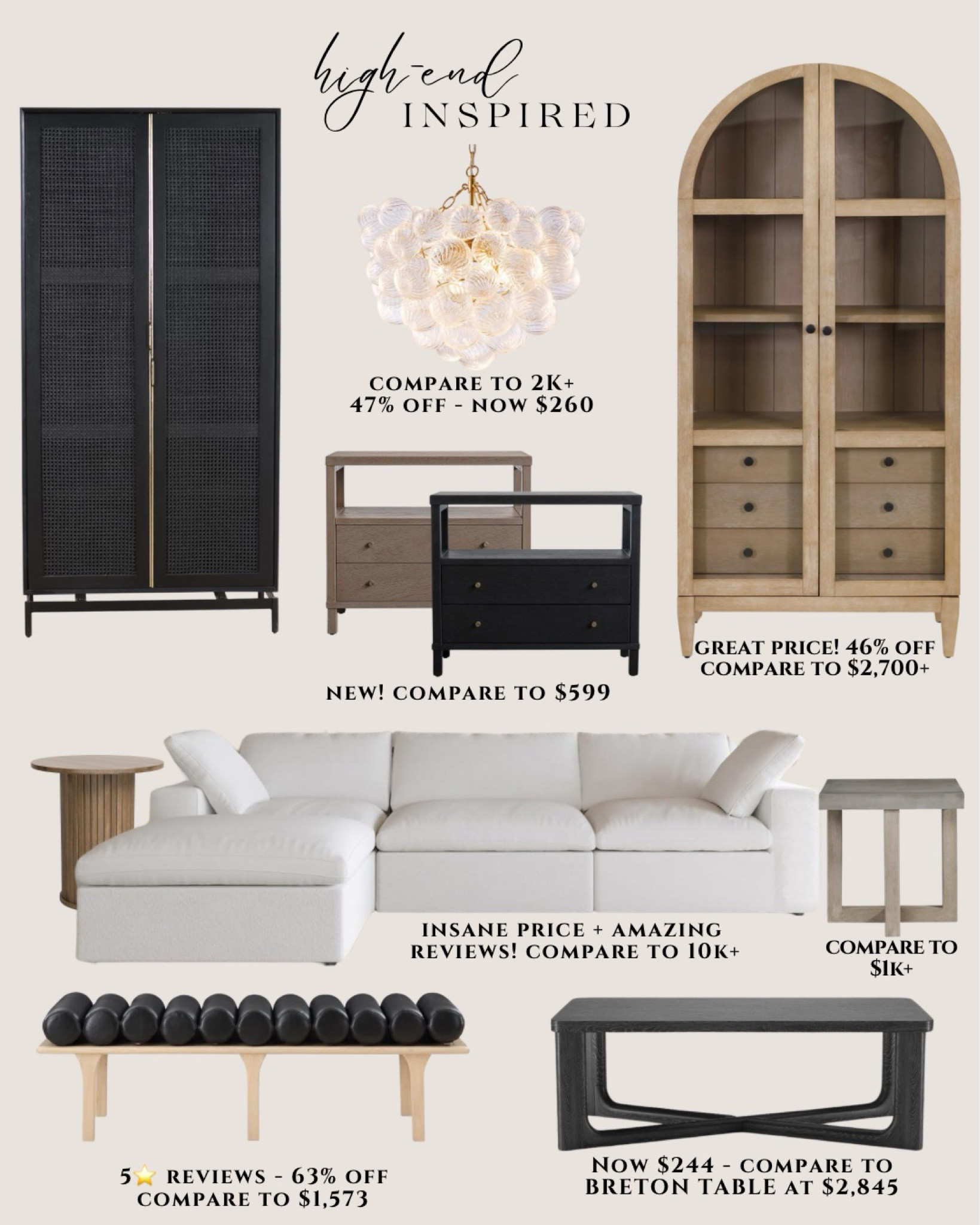 Modern furniture transitional. Black coffee table modern. Arched cabinet tall. White sectional cloud. 

#LTKHome #LTKSaleAlert