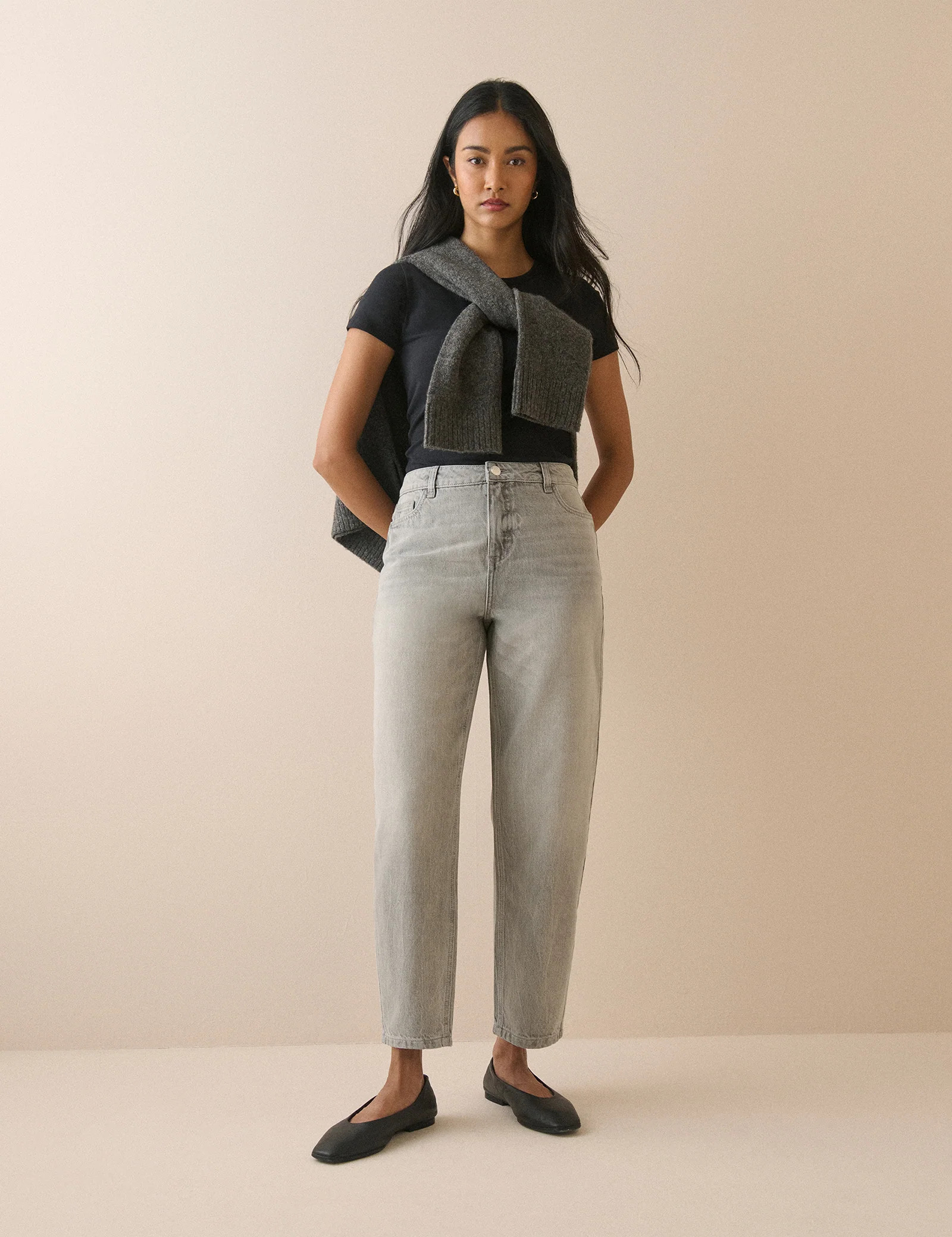 Grey Putney Barrel Leg Jeans | Nobody's Child