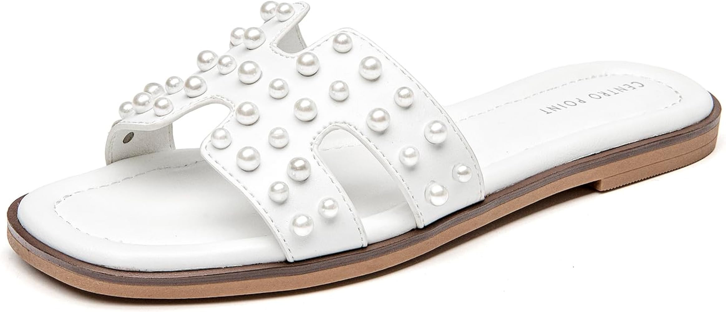 CentroPoint Women's Pearl Flat Sandals Square Toe Slides Slip On Casual Summer Shoes | Amazon (US)