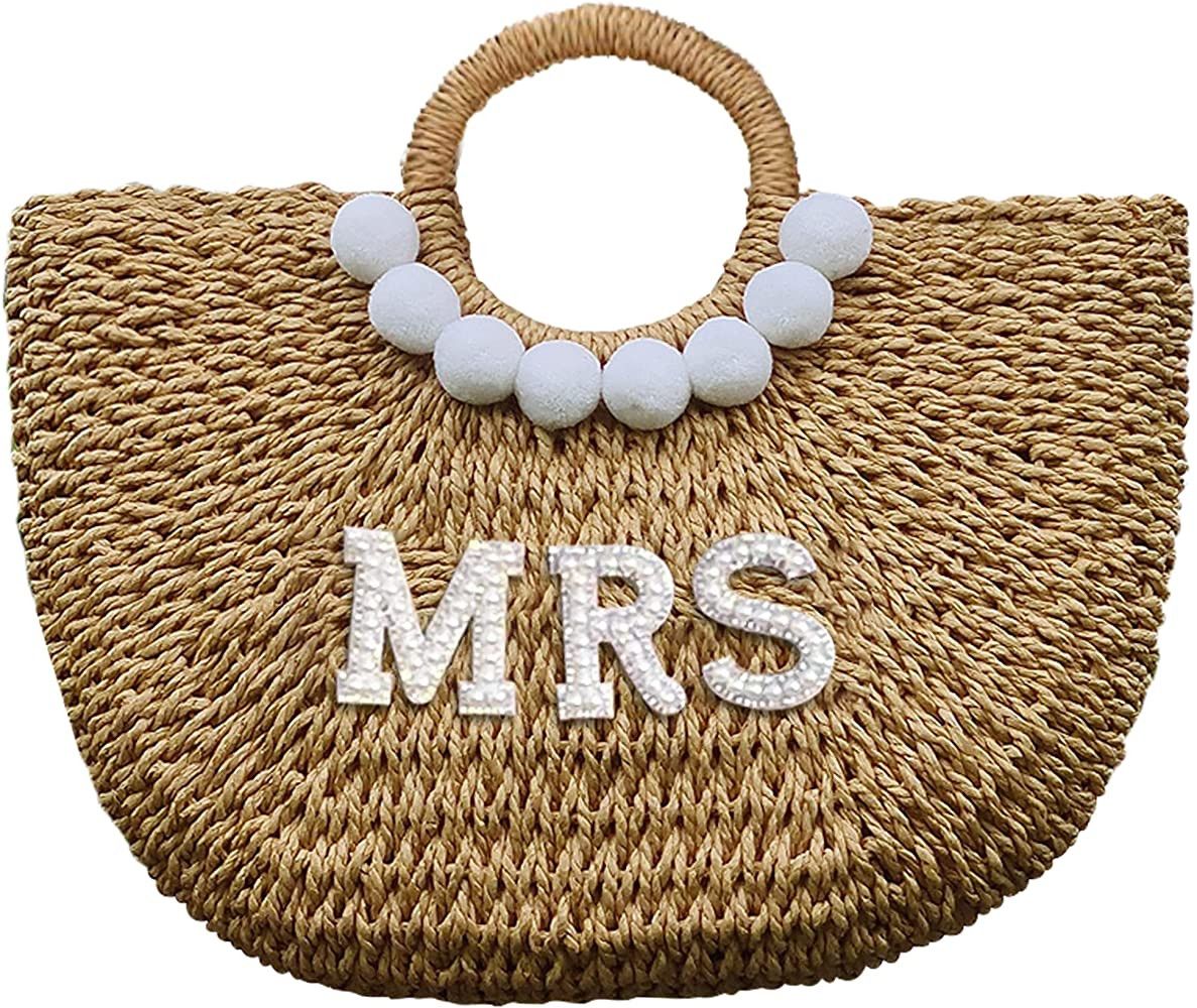 Handwoven Straw Beach Bag for Bride – Bachelorette, #LTKWedding #LTKitbag | Amazon (US)