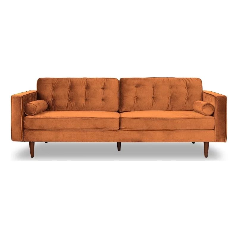 Allora Mid-Century Modern Tufted Back Velvet Sofa in Orange | Walmart (US)