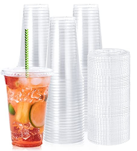 Lilymicky 60 Sets 24 oz Clear Plastic Cups with Flat Lids, Disposable Drinking Cups, 24 oz Plastic Cups for Ice Coffee, Smoothie, Slurpee, or Any Cold Drinks | Amazon (US)