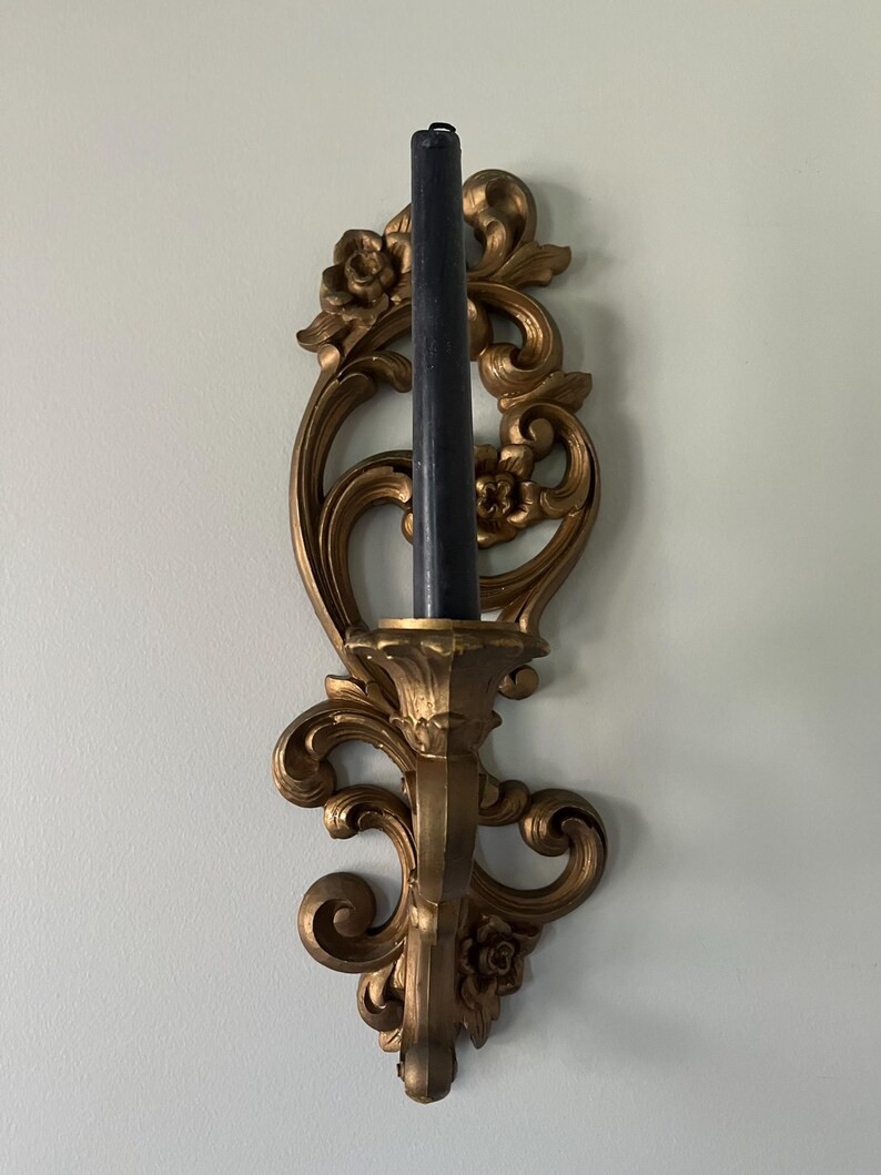 Vintage Homco 1971 Wall Sconce Taper Candle Holder, Wall Decor Gold | Etsy (US)