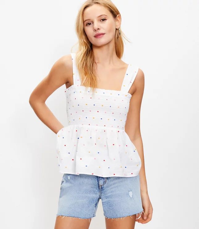 Dotted Smocked Peplum Cami | LOFT