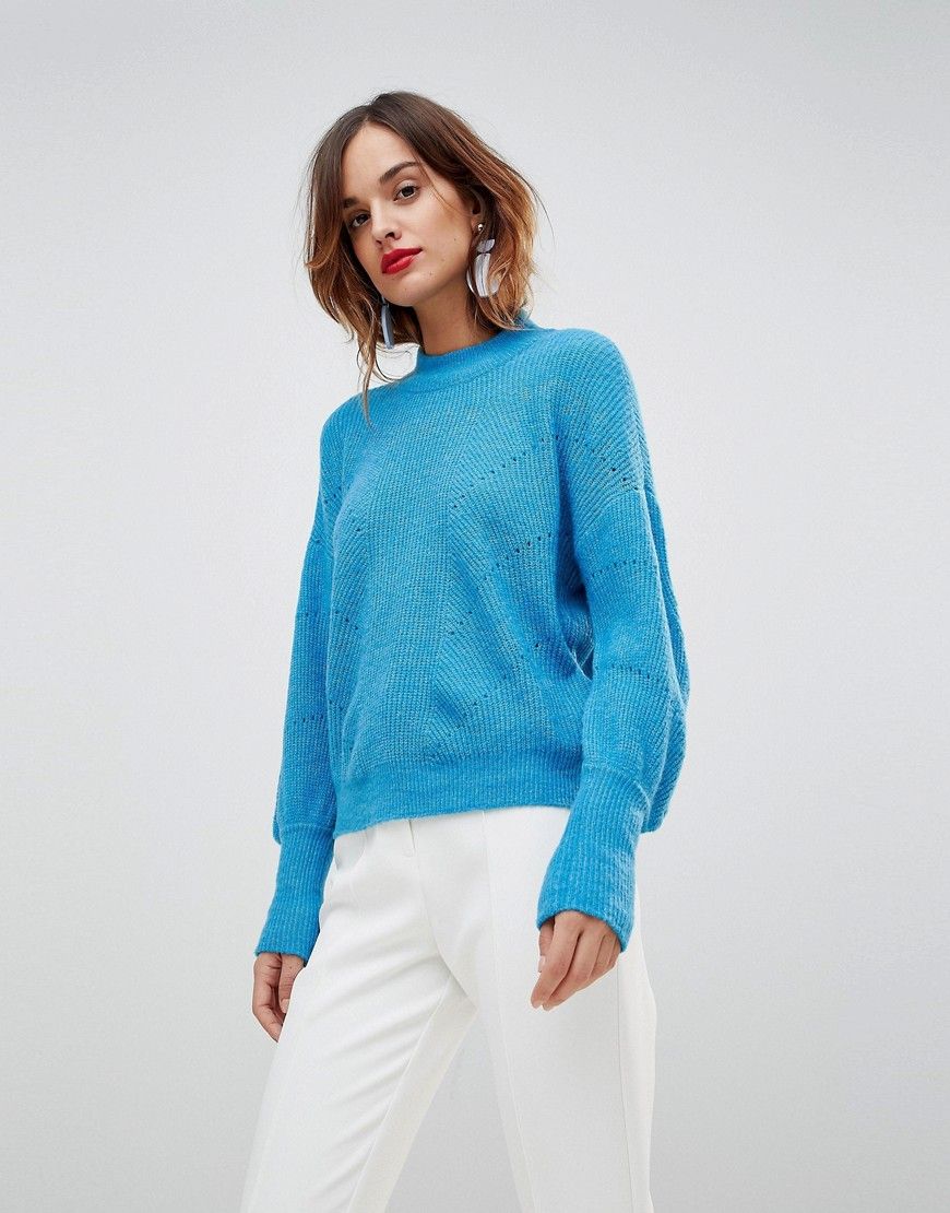 Y.A.S Knitted Sweater With Balloon Sleeve - Blue | ASOS US