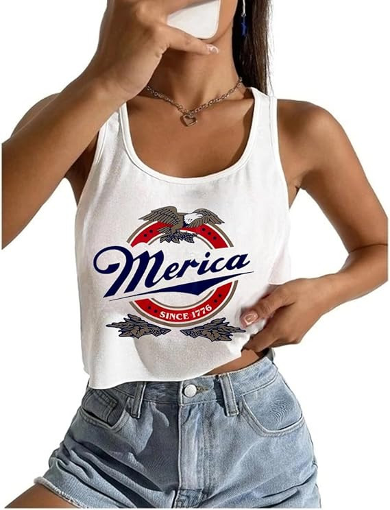 Women's Sexy American Flag Crop Tank 4th of July Patriotic Sleeveless Tee Tops | Amazon (US)