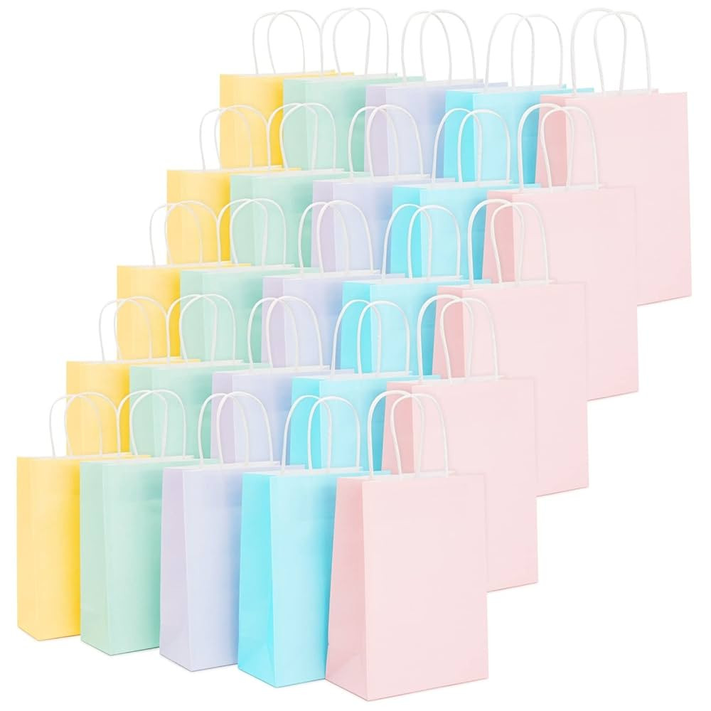 Juvale 25-Pack Pastel Party Favor Bags with Handles - Colored Paper Goodie Bags for Baby Shower &... | Amazon (US)
