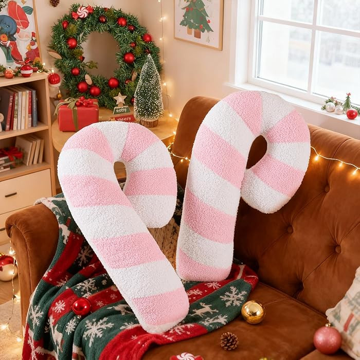 Lanpn Christmas Candy Cane Pillows Set of 2, Christmas Decoration Winter Throw Pillow Soft Fleece... | Amazon (US)