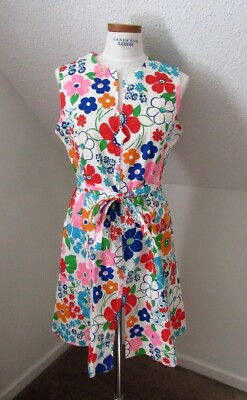WOMEN'S VINTAGE BELTED HOUSE DRESS RIBBED FLORAL ZIP-UP POCKETS SLIT SIZE LARGE | eBay US